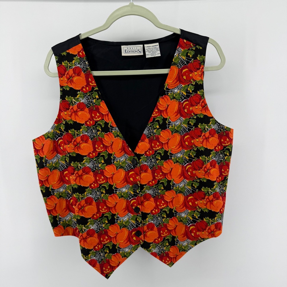 Basic Editions Halloween Pumpkin Spiderweb Vest Black Orange Large RN42000
